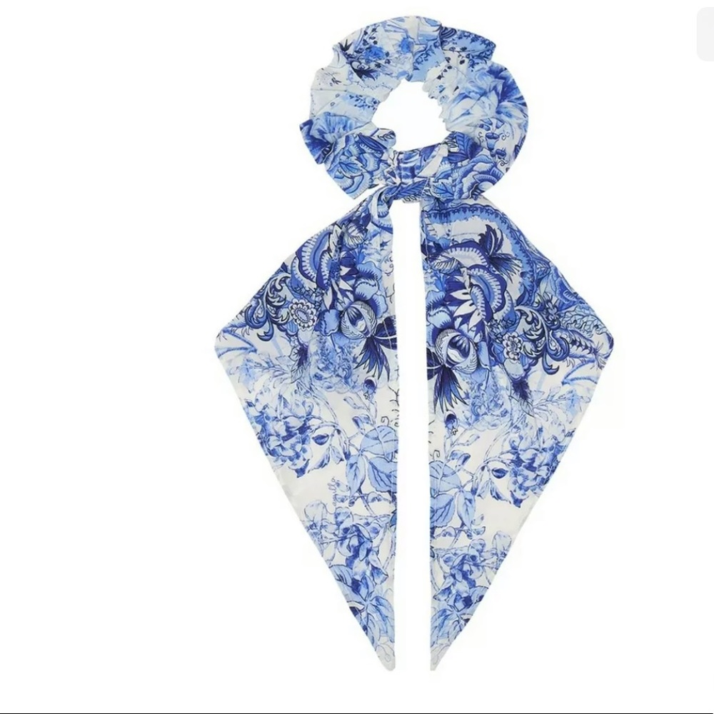 CAMILLA *High Tea* blue white floral silk scarf scrunchie SOLD OUT